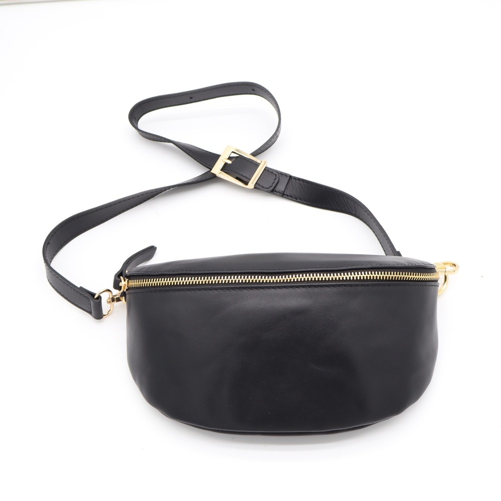 Viola Castellani Black Genuine Leather Belt Bag Made in Italy Gold Hardware
